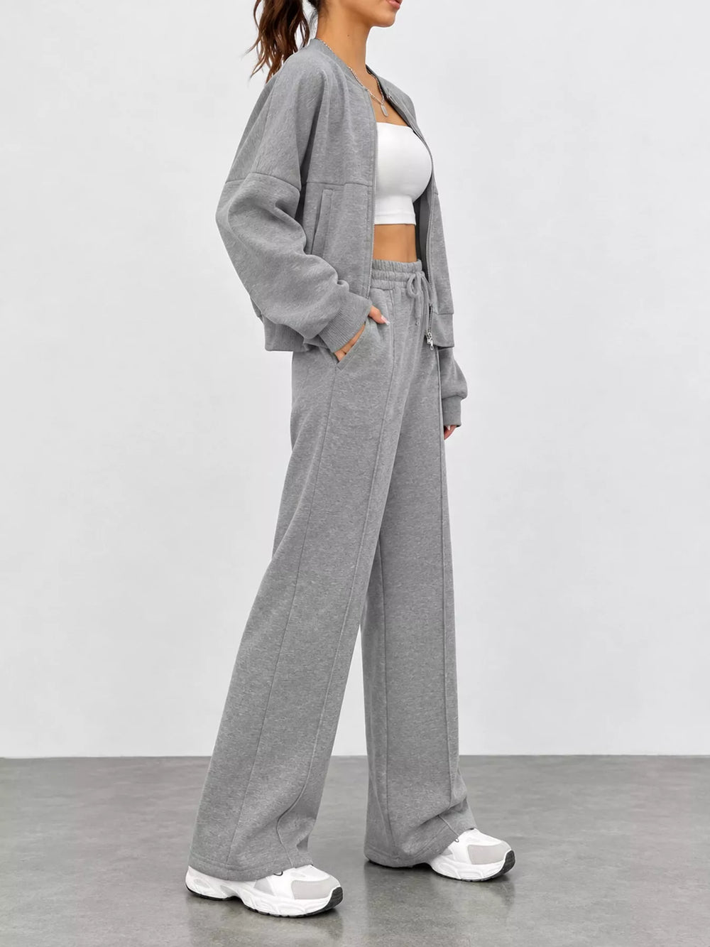Zip-Up Jacket and Wide-Leg Sweatpants Set