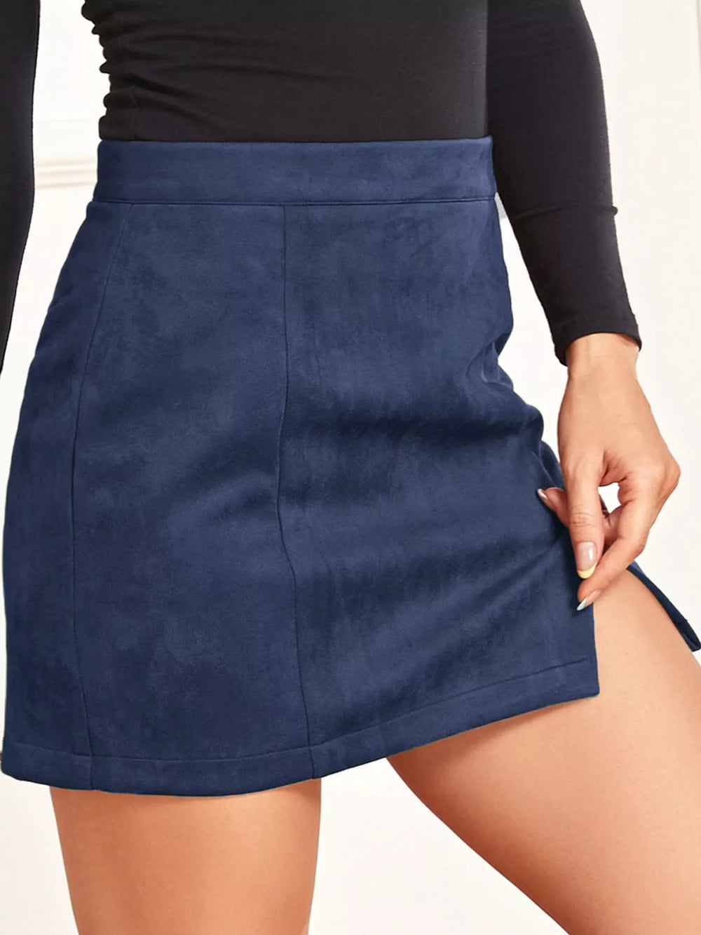 High-Waisted Slit Mini Skirt