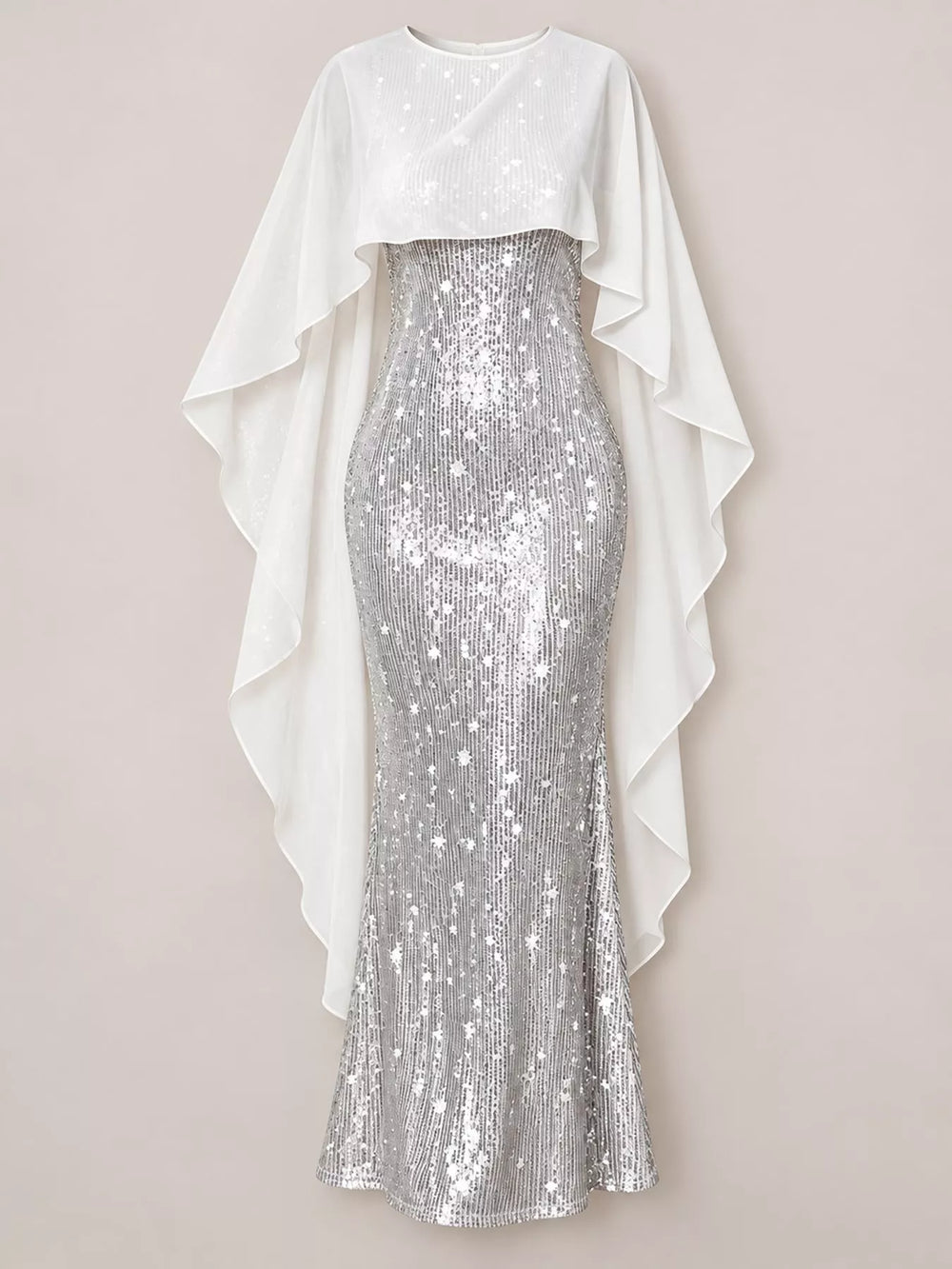 Sequin Cape Overlay Evening Dress