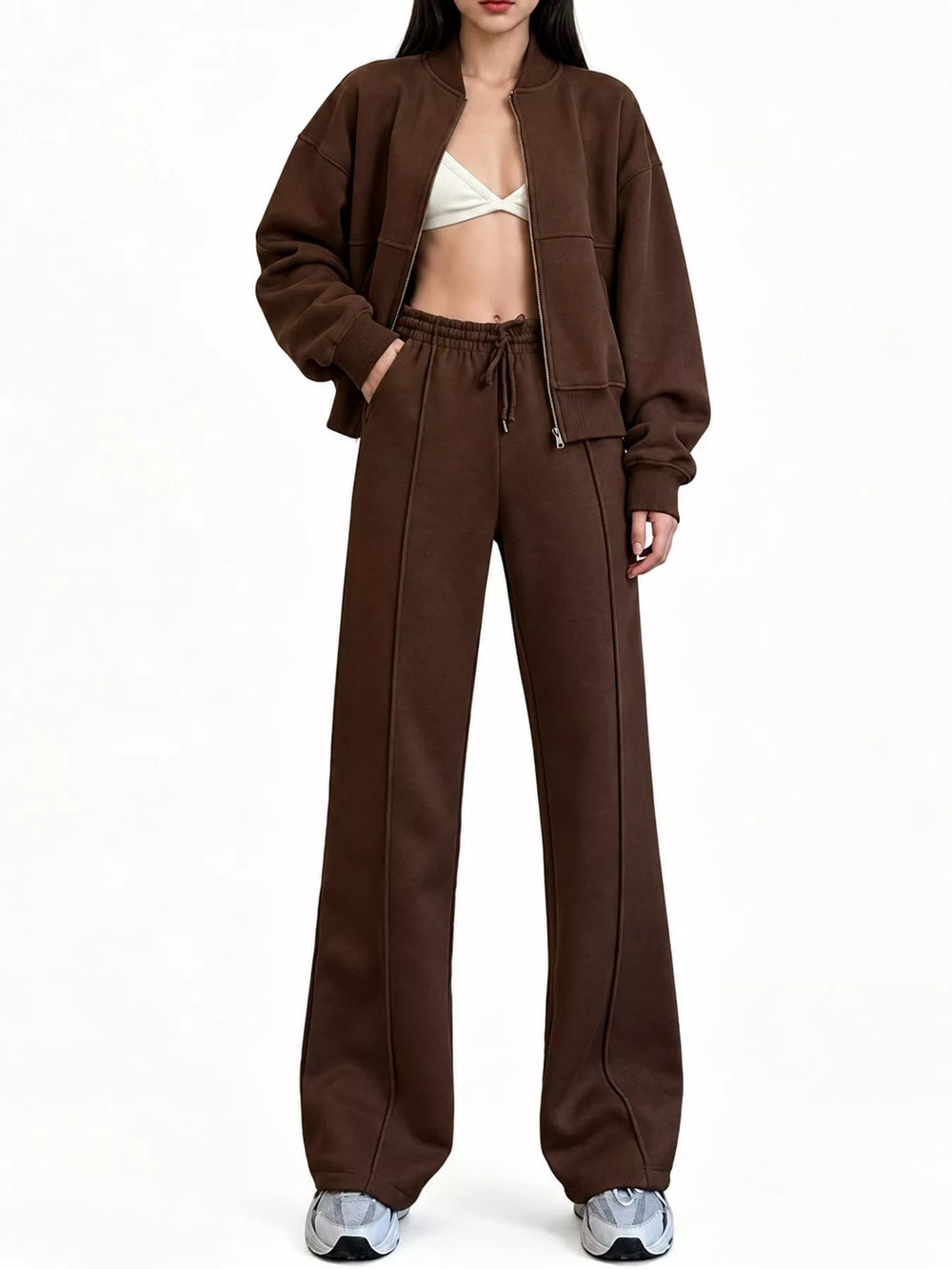Zip-Up Jacket and Wide-Leg Sweatpants Set