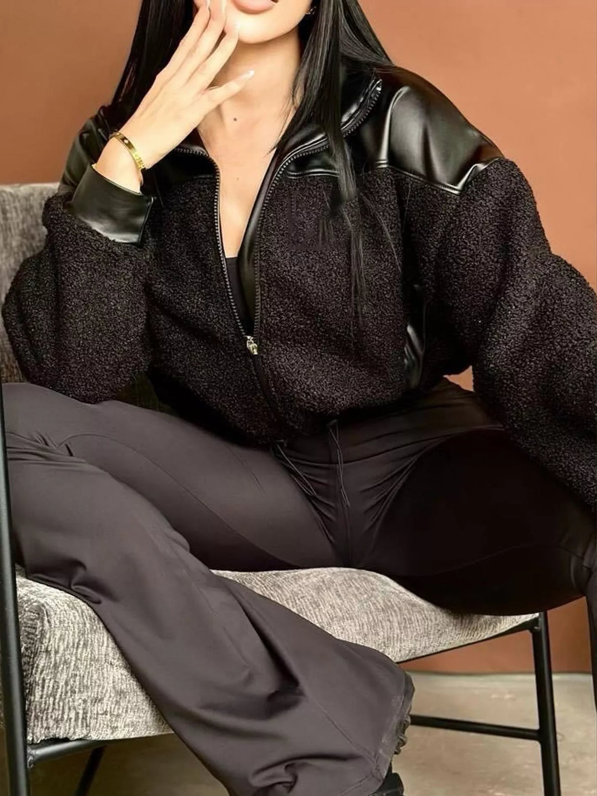 Sherpa Contrast Zip-Up Jacket