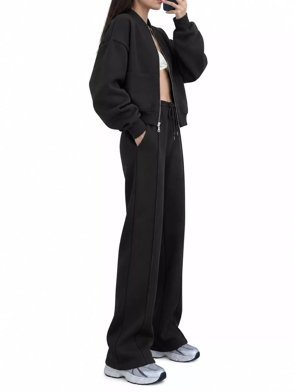 Zip-Up Jacket and Wide-Leg Sweatpants Set