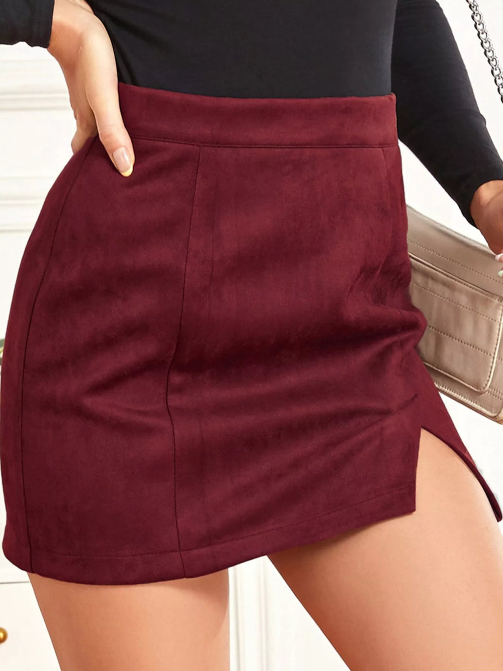 High-Waisted Slit Mini Skirt