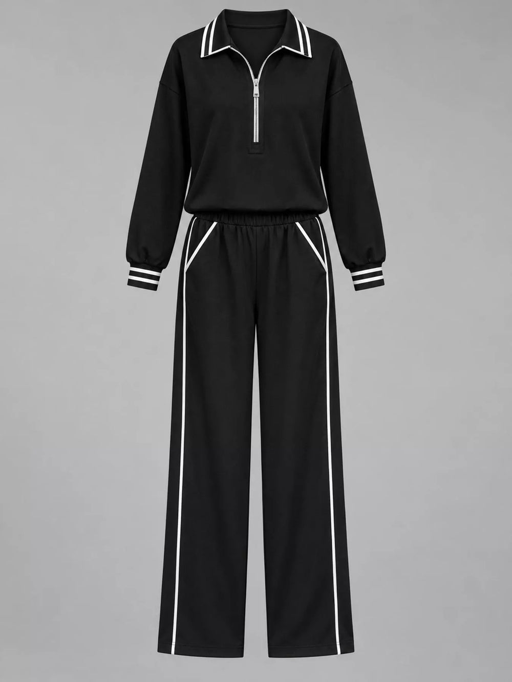 Striped Half-Zip Top and Pants Set