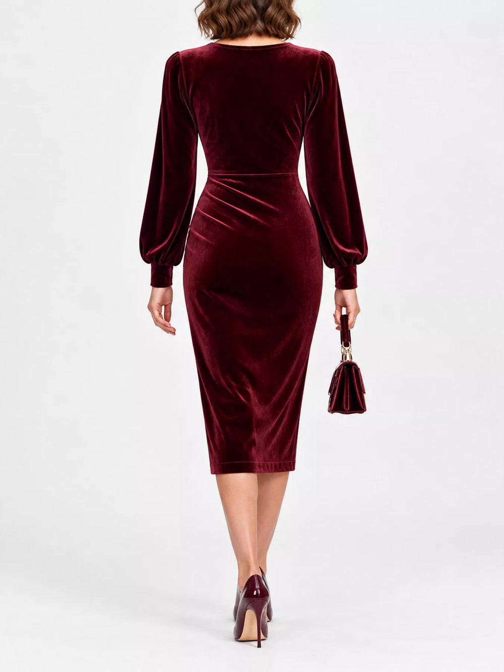 Full Size Velvet Long-Sleeve Wrap Dress Plus Size