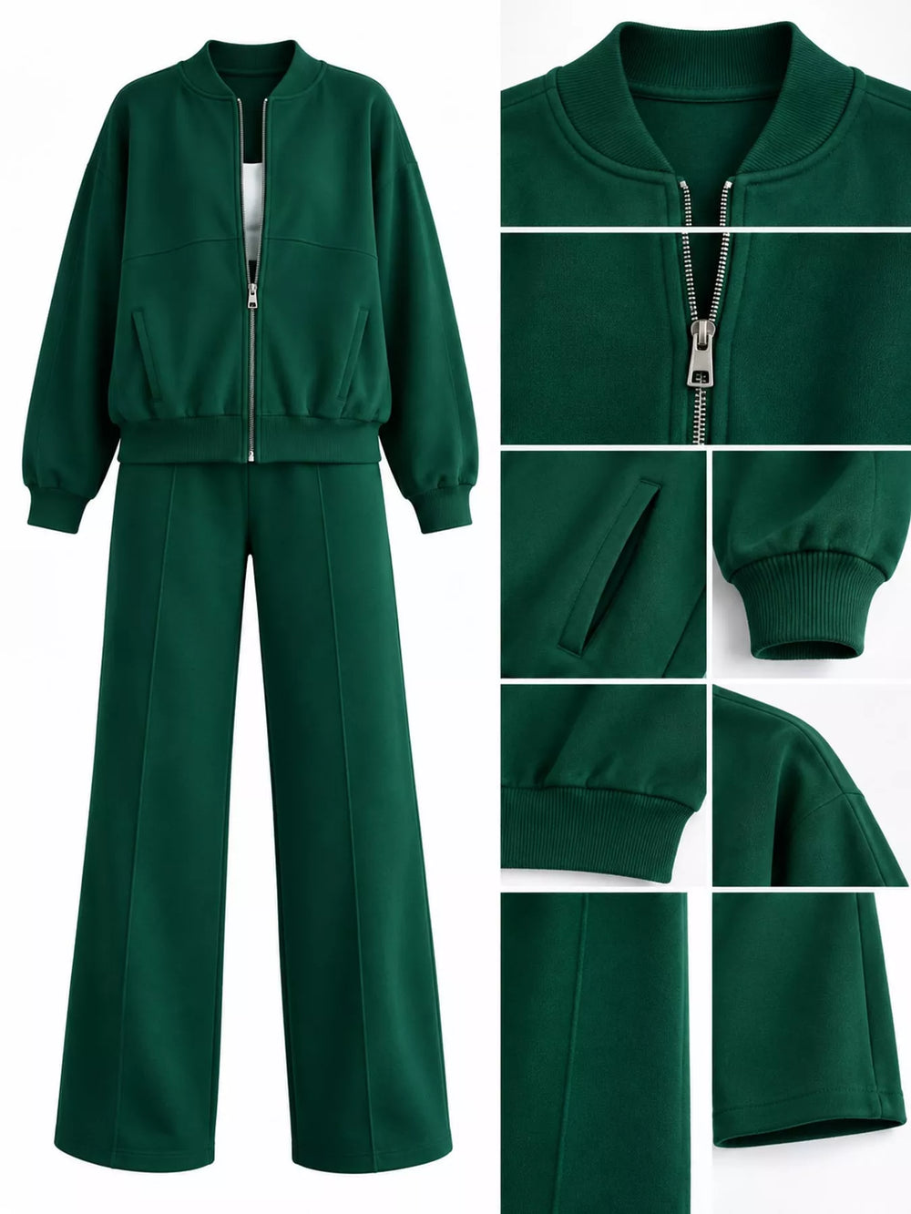 Zip-Up Jacket and Wide-Leg Sweatpants Set