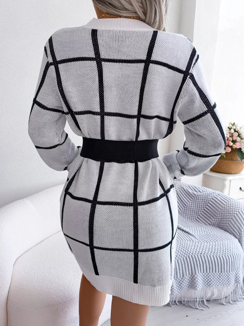 Plaid Long Sleeve Sweater Dress
