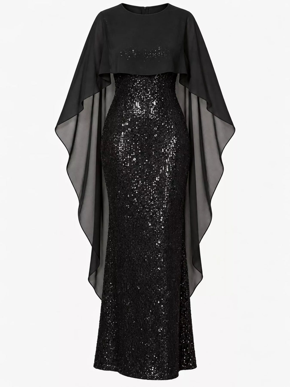 Sequin Cape Overlay Evening Dress