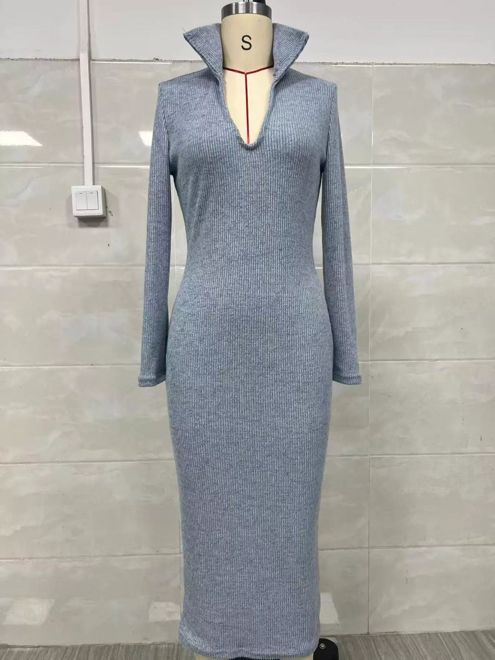 Ribbed V-Neck Midi Sweater Dress