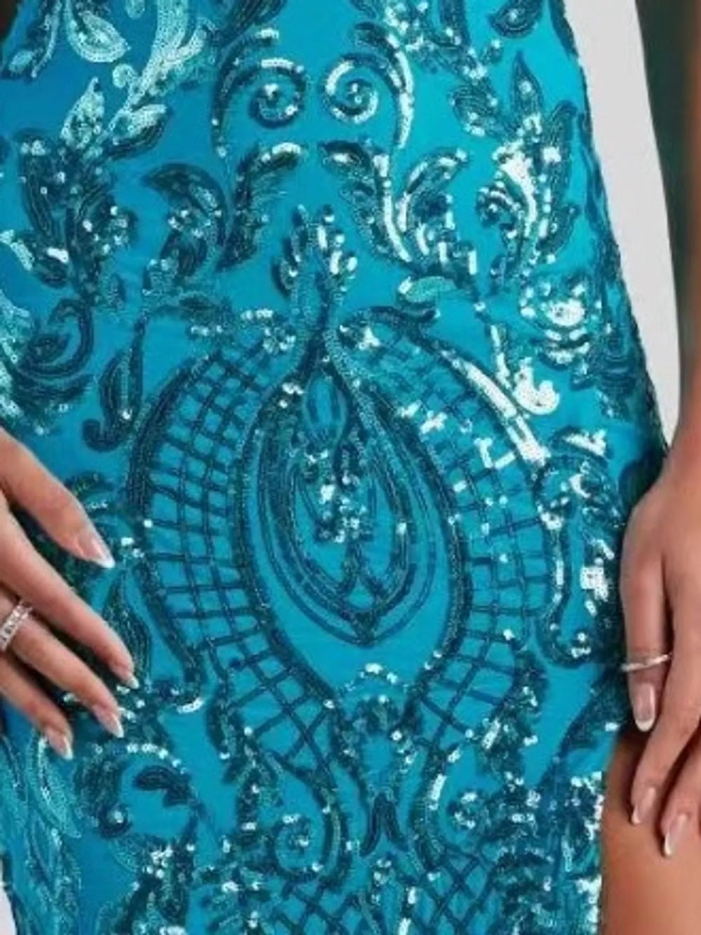 Sequin Embellished Bodycon Backless Evening Dress with Back Lace-Up