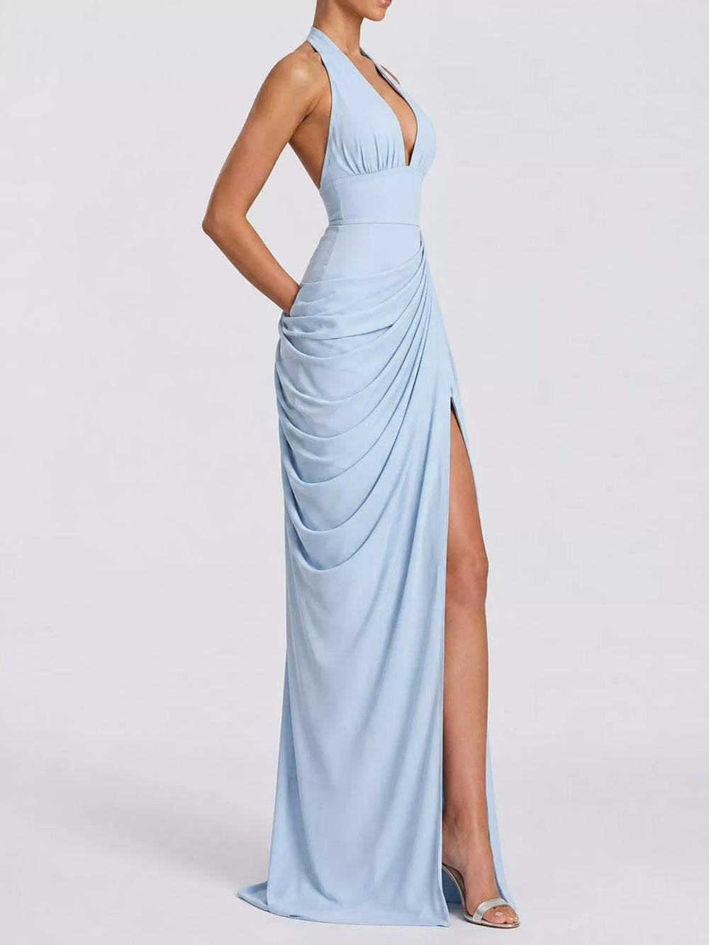 Halter Neck High-Slit Maxi Evening Dress