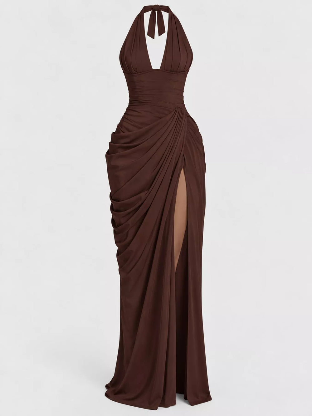 Halter Neck High-Slit Maxi Evening Dress
