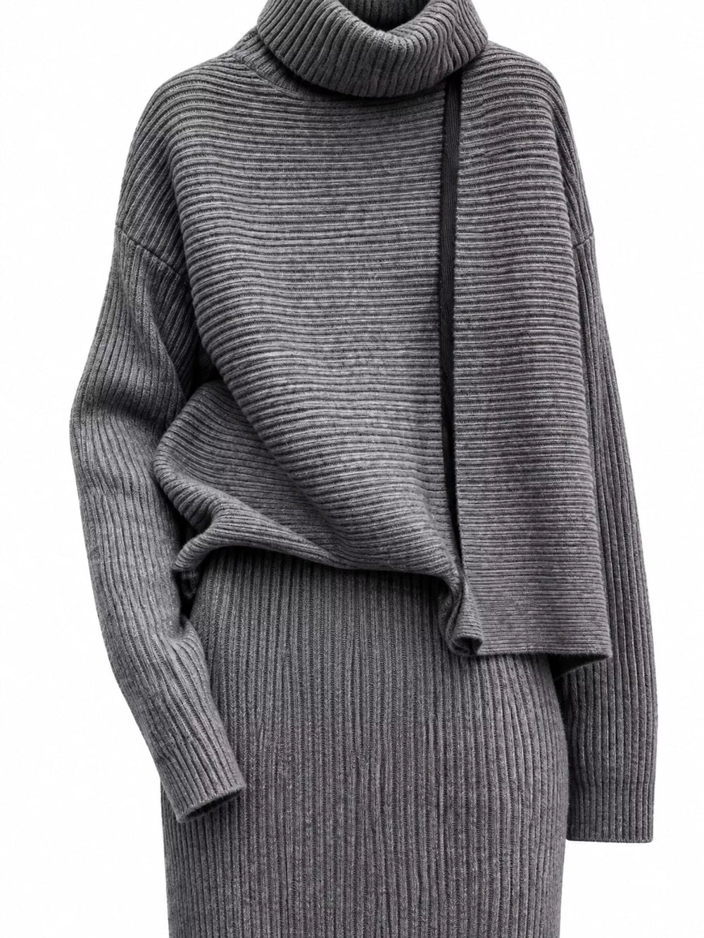 Ribbed Turtleneck Sweater & Midi Skirt Set