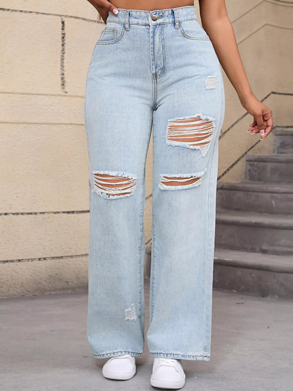 Distressed Wide-Leg Jeans