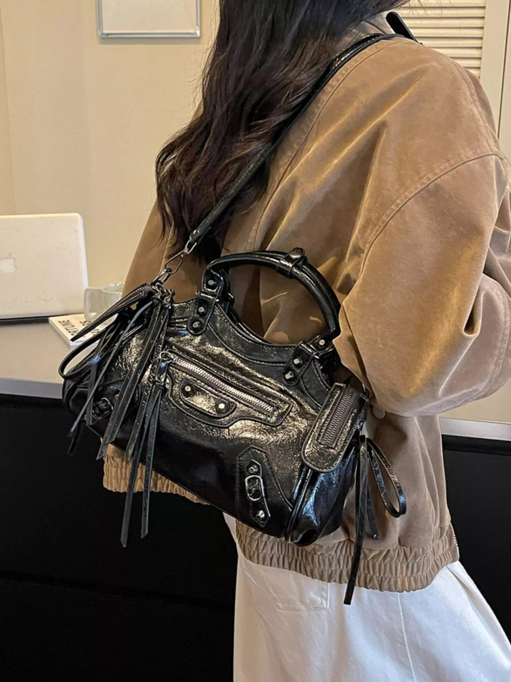Tassel Faux Leather Handbag
