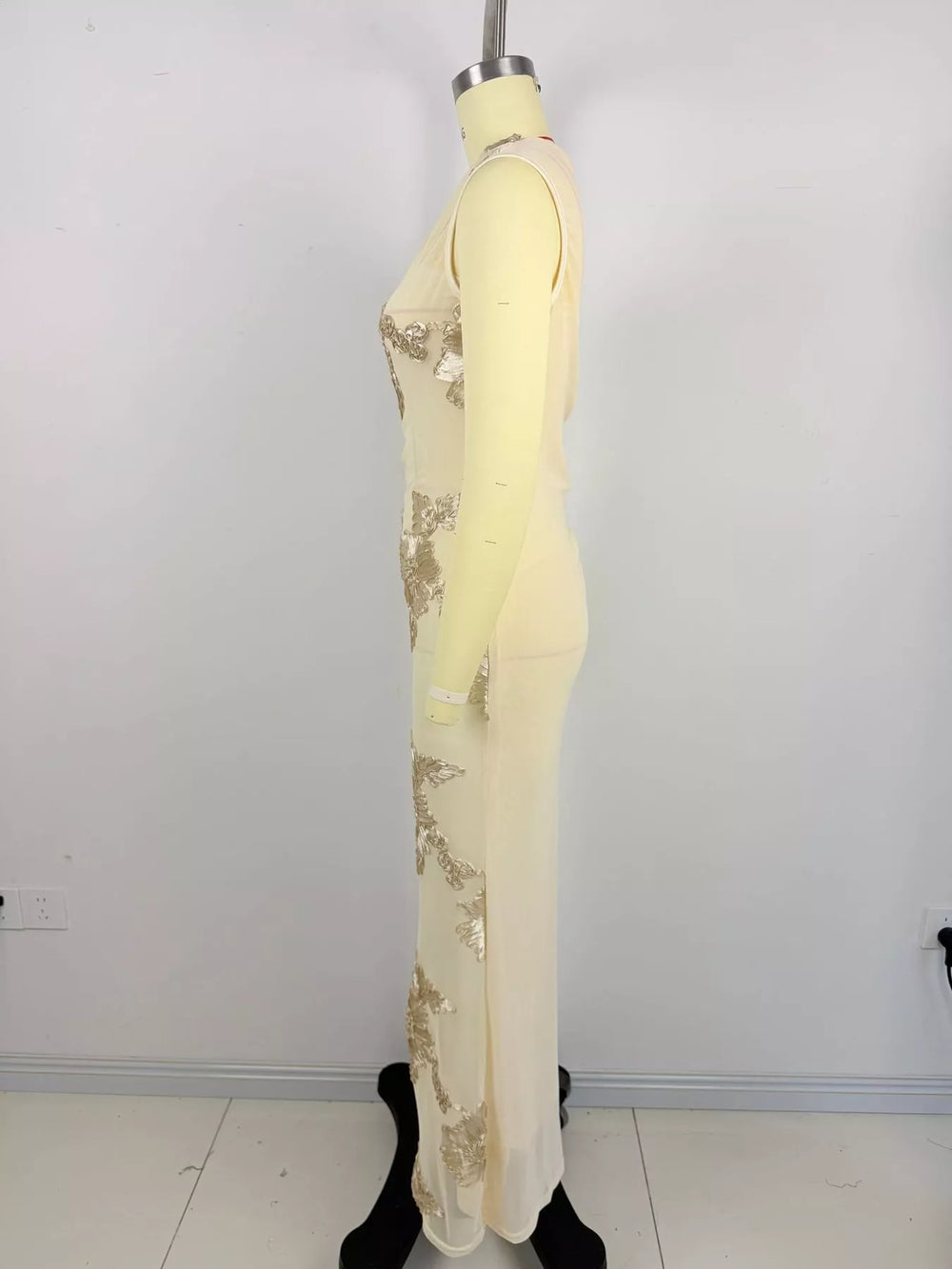 One-Shoulder Floral Embroidered Maxi Dress