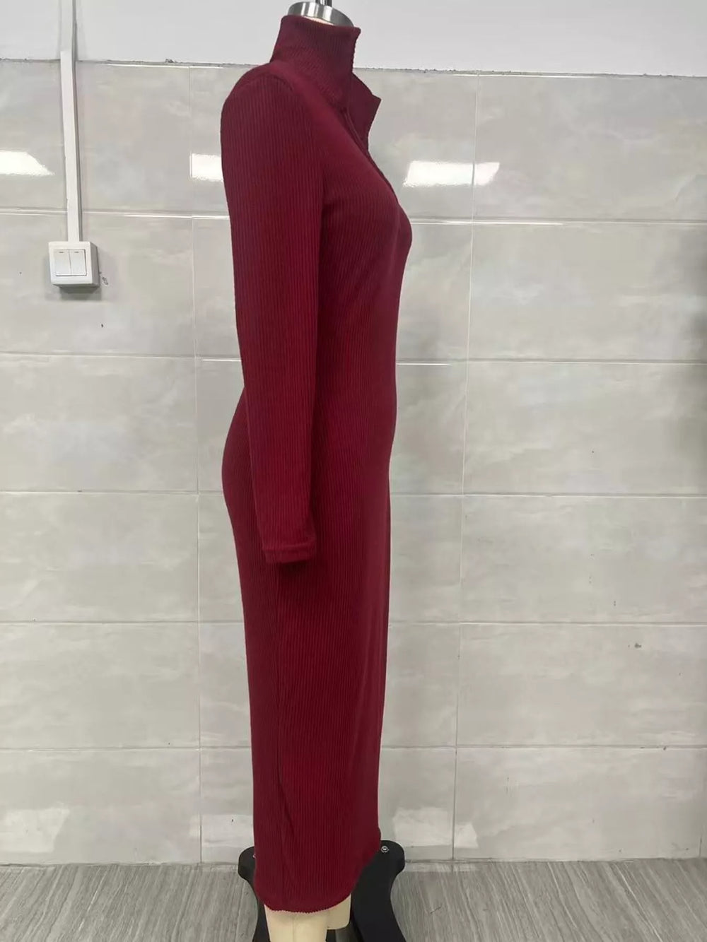 Ribbed V-Neck Midi Sweater Dress